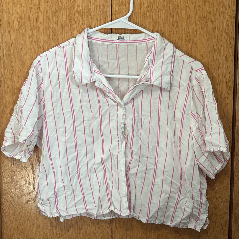 Ardene White and Pink Striped Button Down Shirt